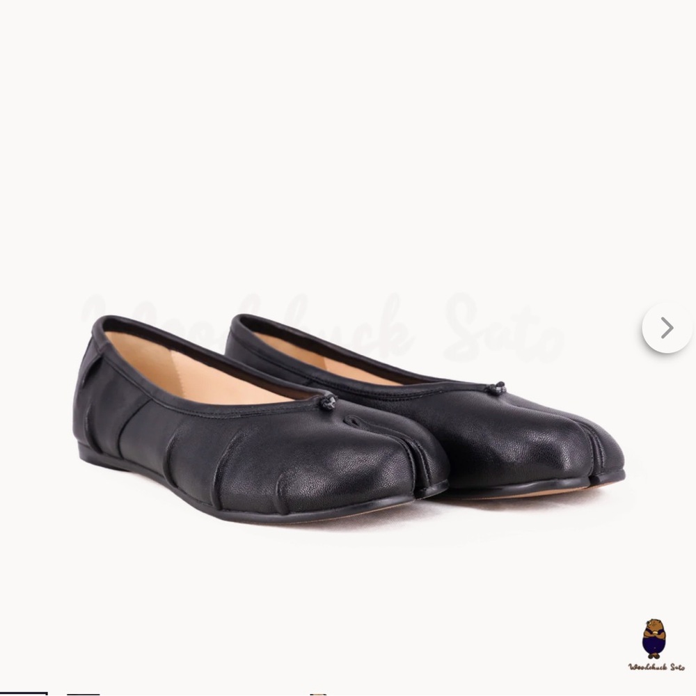 WoodChuckSato black tabi split toe distressed leather ballet flats size 37 new